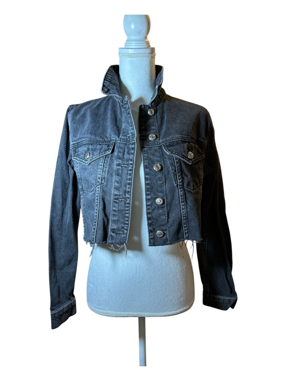 Topshop Cropped Black/Charcoal Denim Jacket